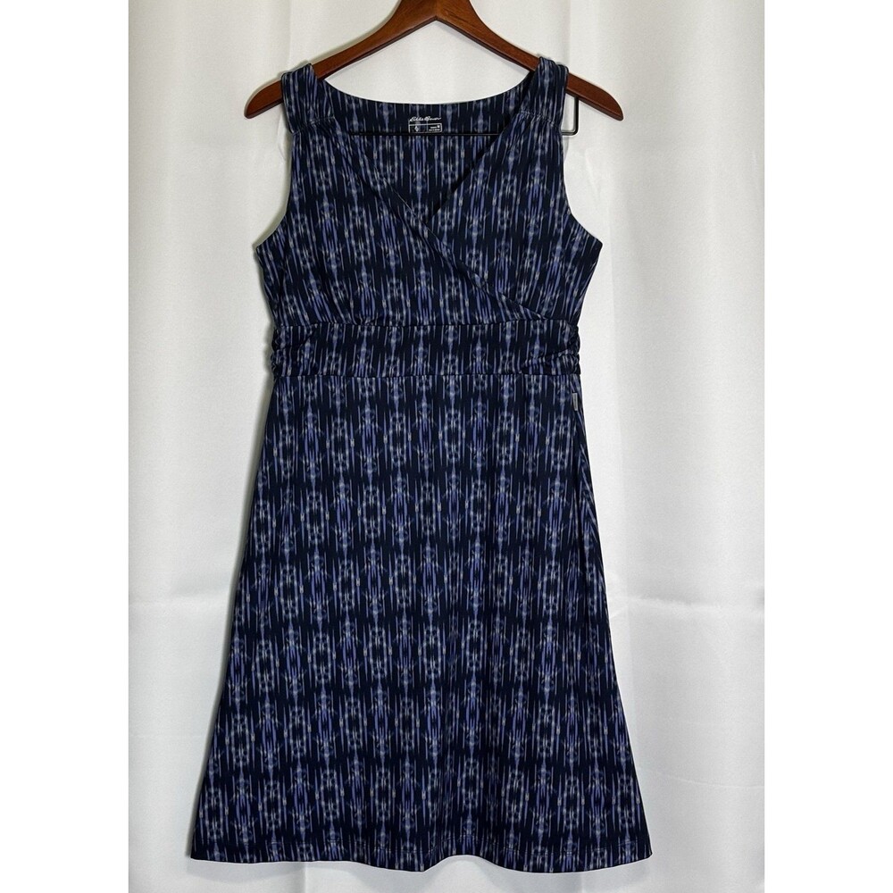 Eddie Bauer Womens Midi Dress Stretch Blue Geo Print Size Medium